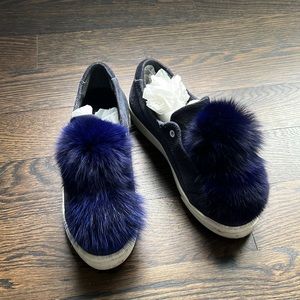 Here Now Blue Suede Shoes with Fur